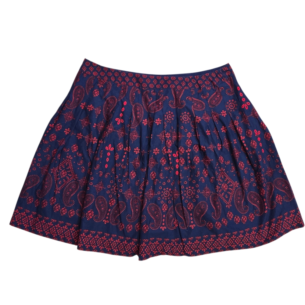 Talbots Deep Blue Paisley Bandana Print Red Cotton Skirt Flirty 16W